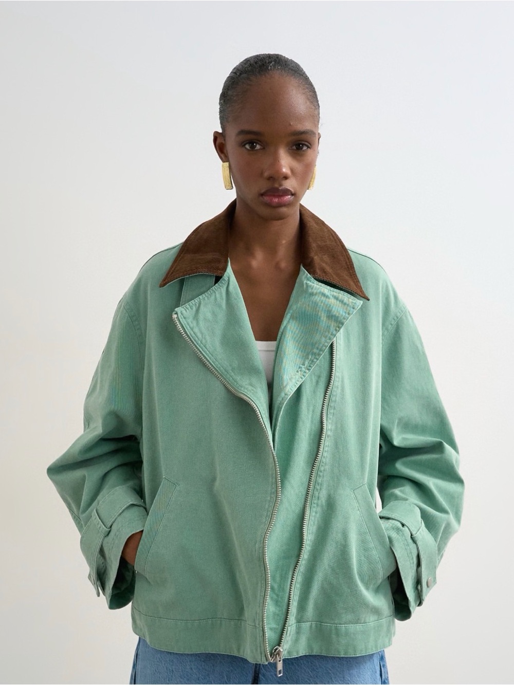 Topshop washed zip front jacket